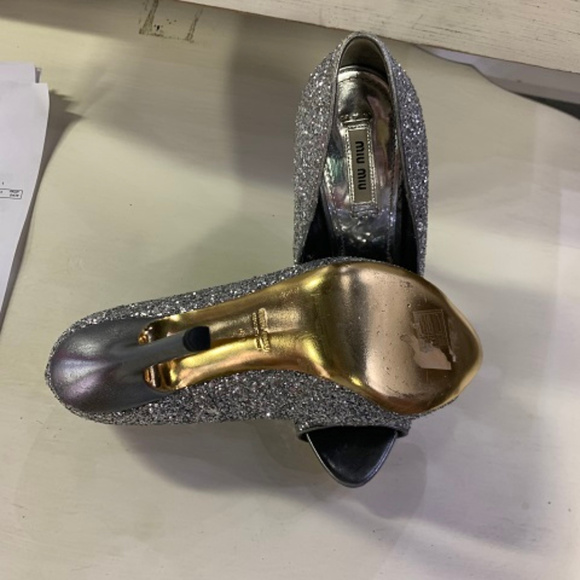 Miu Miu by Prada Glitter Peeptoe Heels, Size 10 - Picture 4 of 6